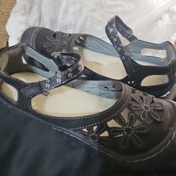 JBU by Jambu Wildflower Faux Leather Black Flat Shoes Size 9M Womens