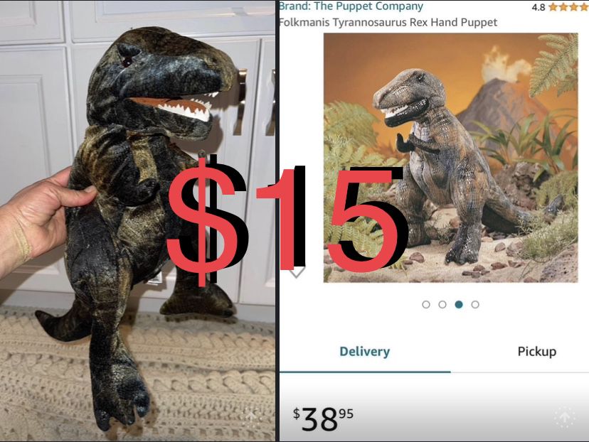 $15 Like New Folkmanis Tyrannosaurus Rex Hand Puppet Dinosaur Plush puppet