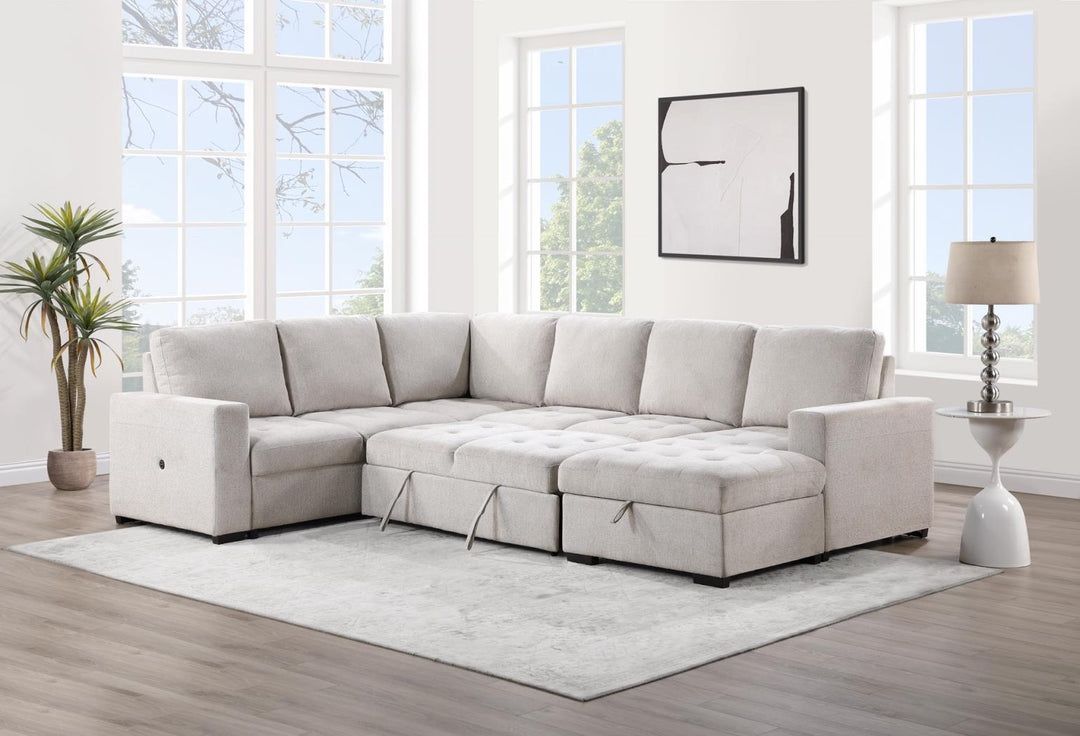 New Sleeper Sectional In Beige & Gray Color. Delivery & Set Up Available
