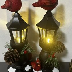 Cozy Winter Cardinal Lantern Set – Lighted Holiday Decor with Pine & Snow