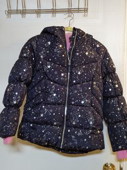 Girls Navy Star Print Puffer Jacket with Hood