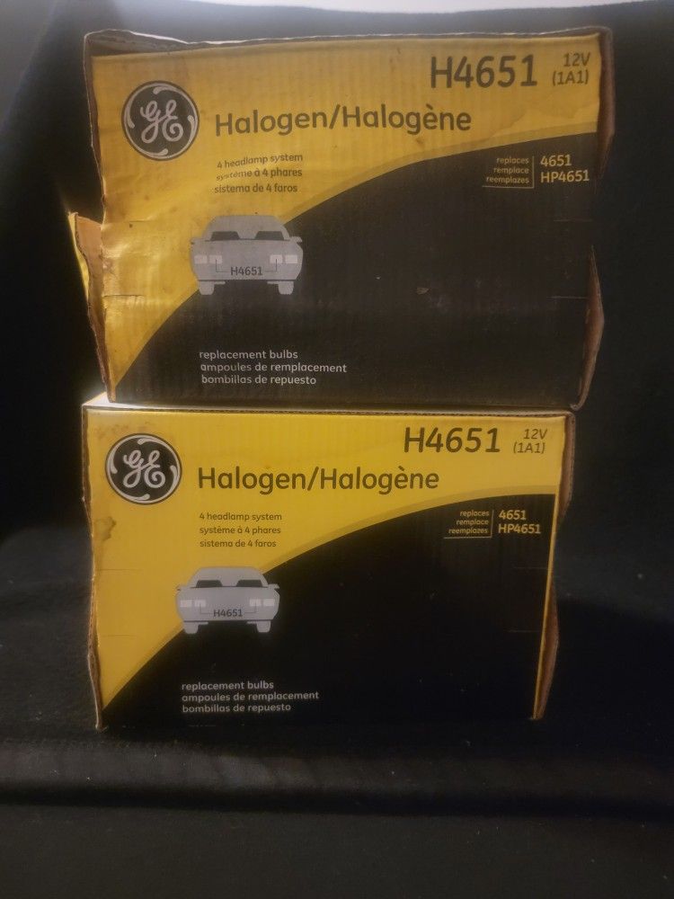Lot of #2 NOS H4651 GE Halogen Sealed Beam Headlight 12V 4652 4x6" H4651