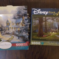 Lot Of  2 Jigsaw Puzzles Disney Kinkade 
