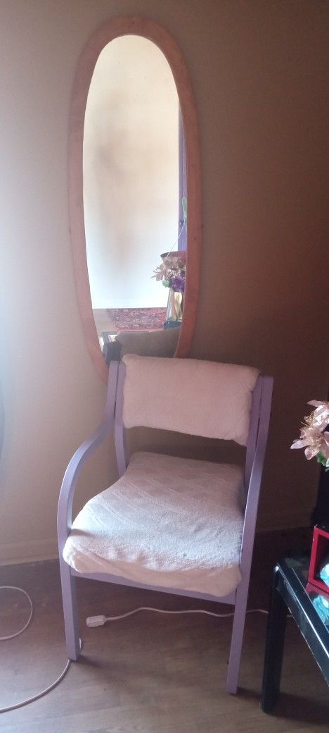Wooden Mirror And Chair
