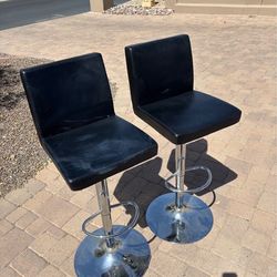 Set of 2 Black Leather Barstools