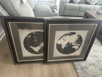 Framed World Map Art Prints Set of 2 29x29