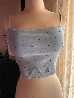 Light Blue Polka Dot Knit Crop Top