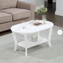 Convenience Concepts Coffee Table 18" x 36" w/ Shelf Oval Solid Wood Frame White