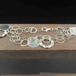 7" Sterling Silver Unique Chain Style Circle Charm Bracelet Vintage