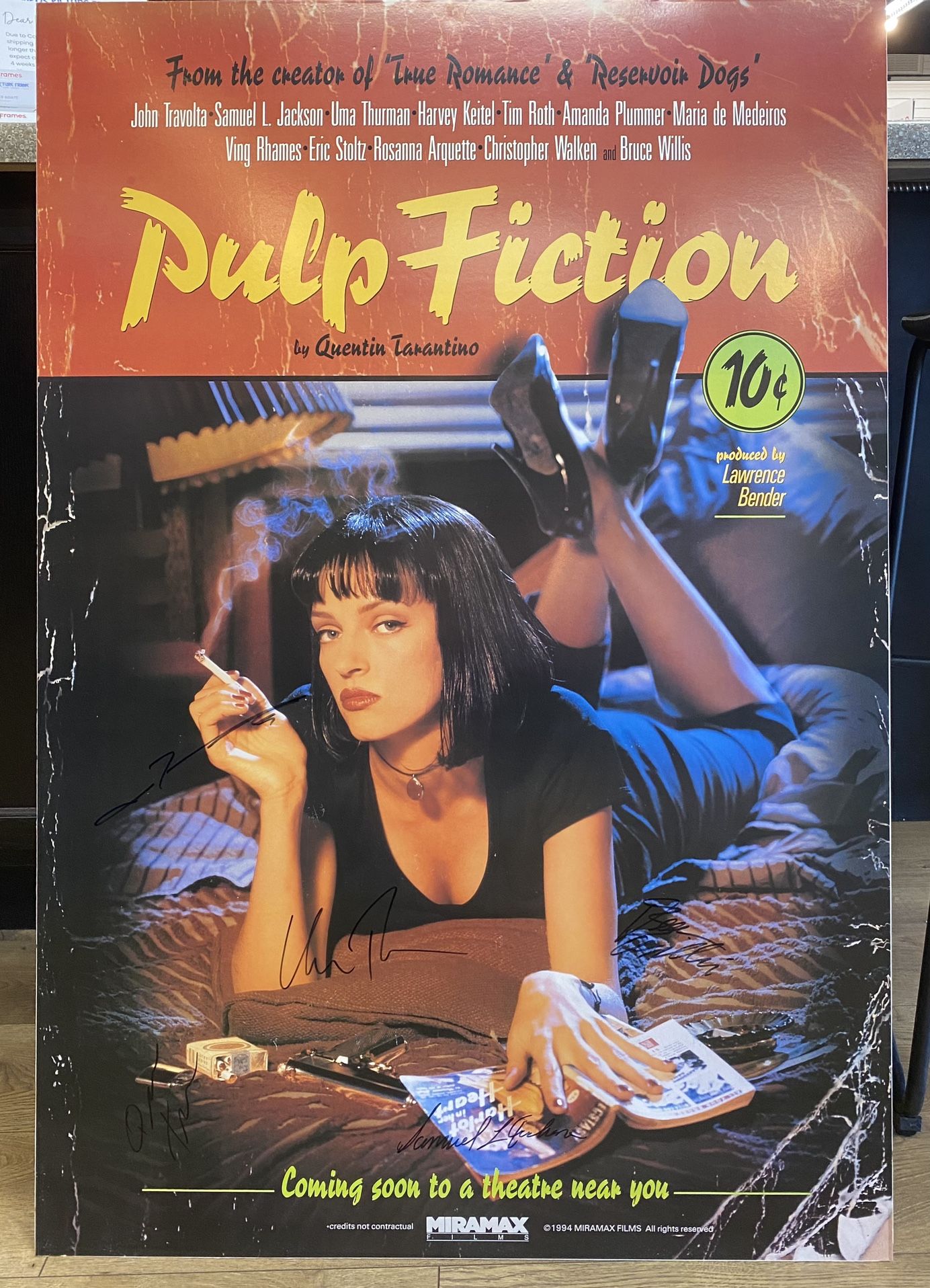 Pulp Fiction Full Size Cast Signed Poster Rare Recalled Lucky Strike Version