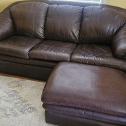 Leather Couch with Ottoman