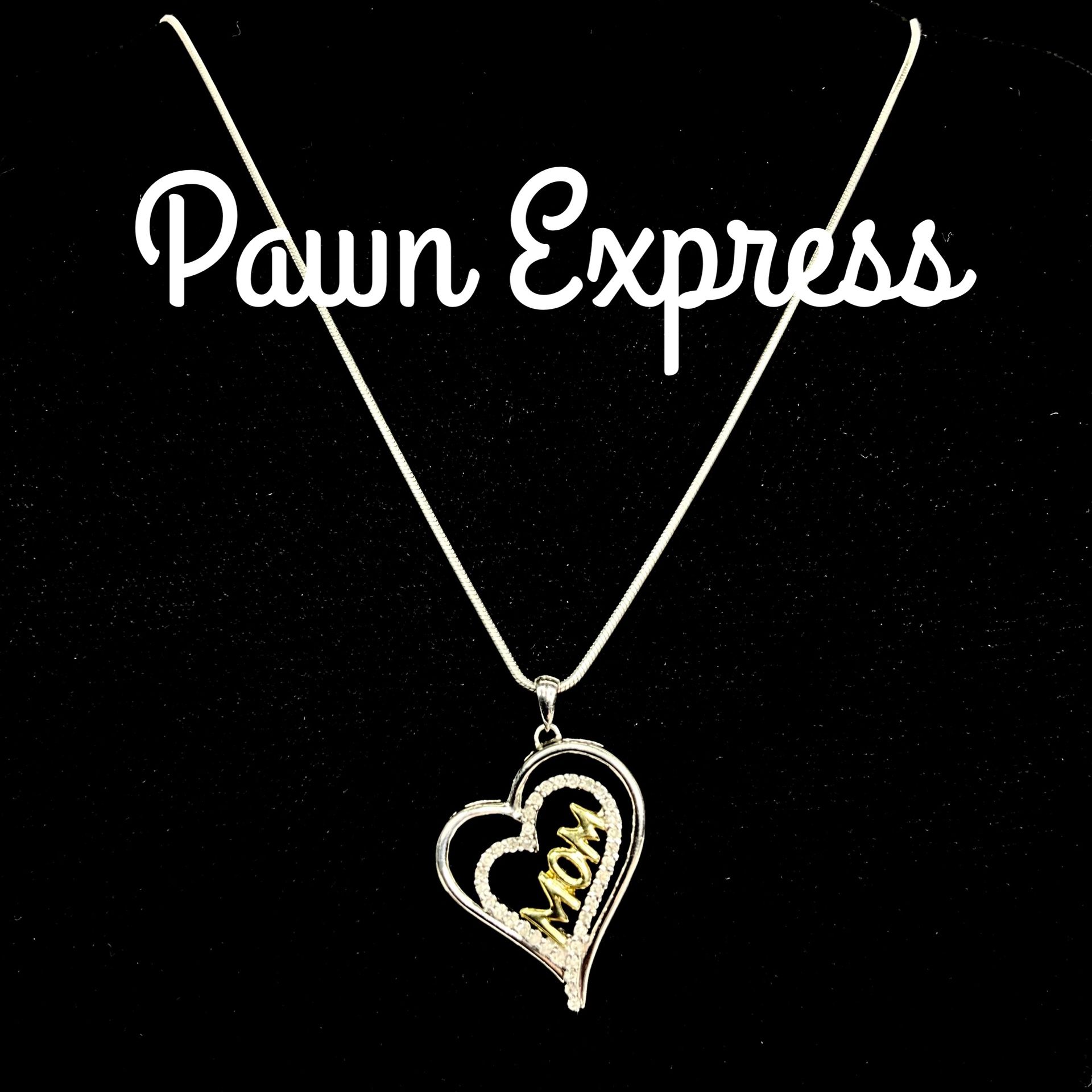 Sterling Silver Diamond Heart Mom Pendant Necklace Set