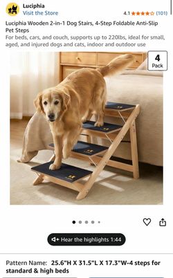 Luciphia Wooden 2-in-1 Dog Stairs, 4 Step Foldable. NEW!