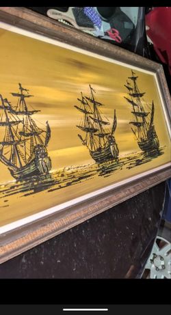 Vanguard Lee Reynolds/Burr Mid Century Ship Painting Signed Drip Art