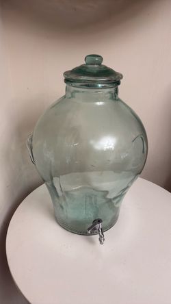 Vintage green glass beverage dispenser