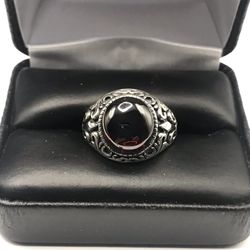 925 Sterling Silver Garnet Men’s Ring Size 9 Or 10