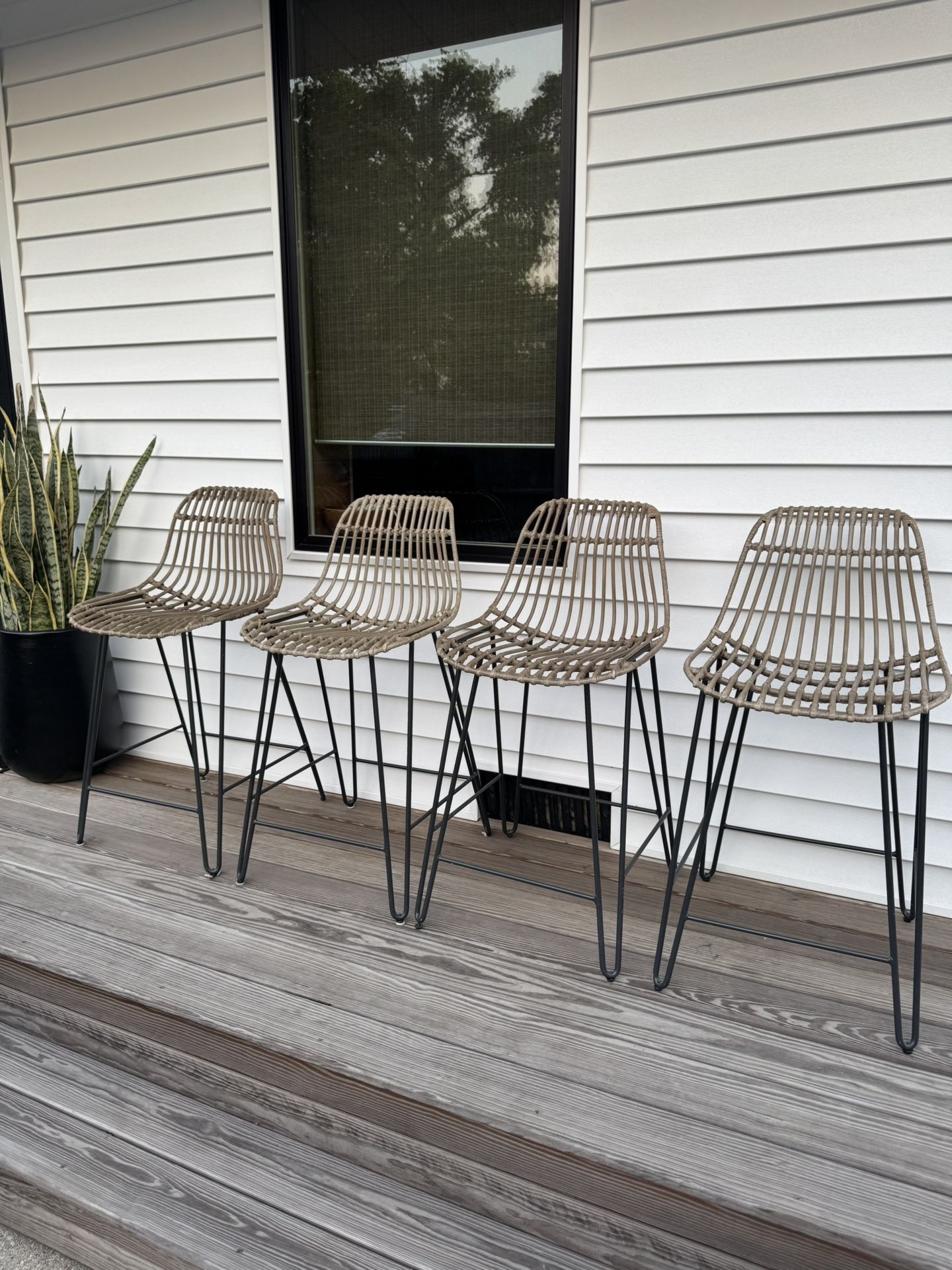 4 WORLD MARKET RATTAN COUNTER STOOLS