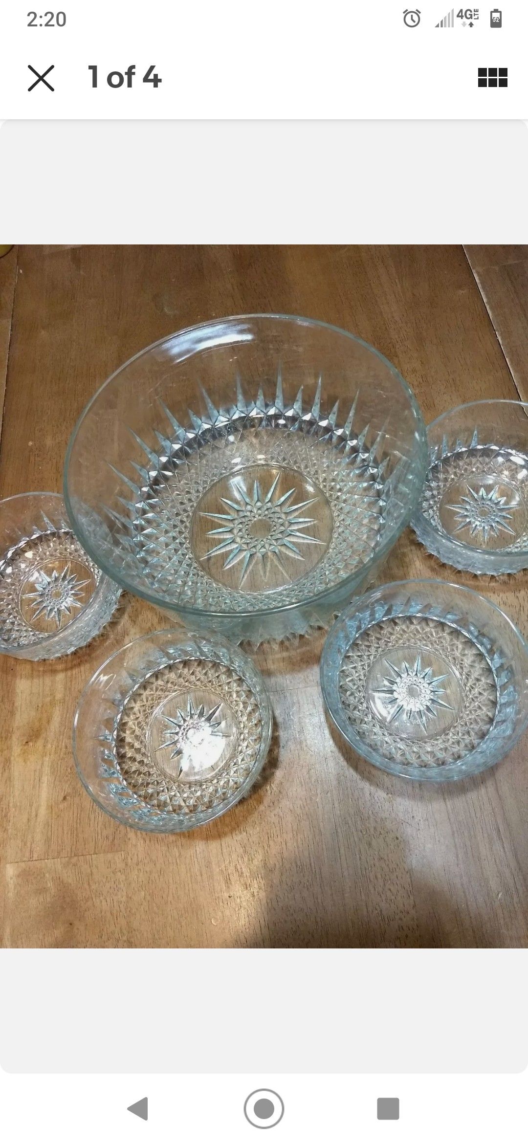 Arcoroc Starburst Diamond Clear Glass Dessert/Salad Bowls Set Of 5 USA
