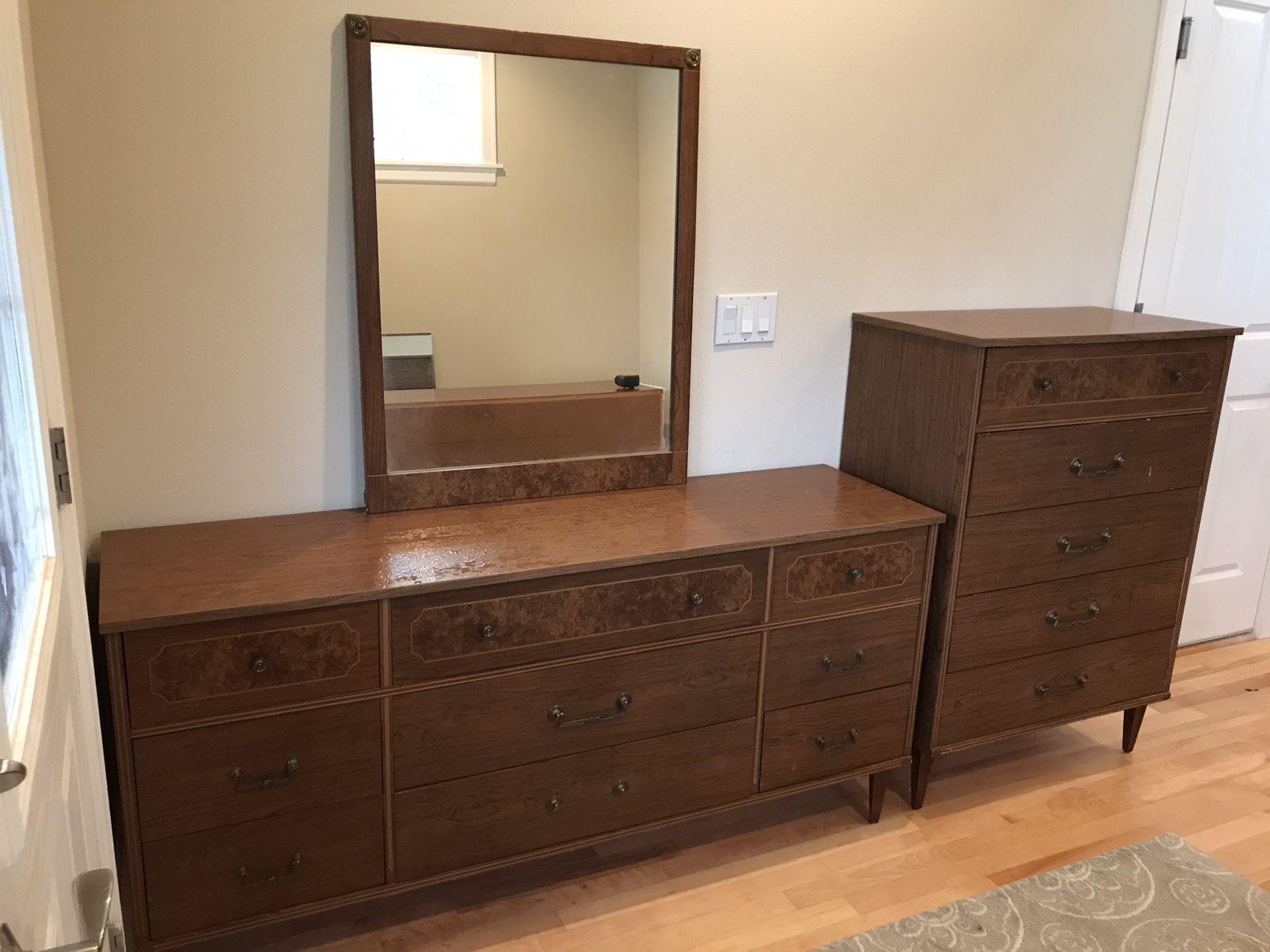 MCM dresser set- 9 drawer dresser with mirror and 5 drawer dresser. solid wood construction