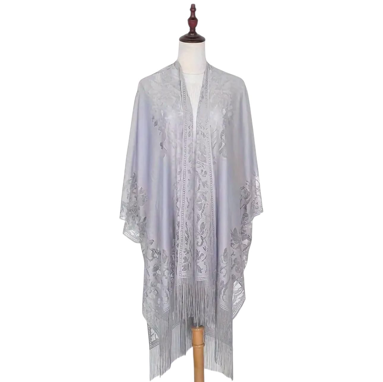 NWT AD 1pc Solid Color Lace Shawl Loose Thin Breathable Tassel Cardigan Grey OS
