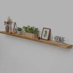 Dreamland 72 inch Floating Shelves for Wall Solid Elm Wood Live Edge Wall Mounted Shelves|Rustic Long Floating Shelves with Invisible Bracket for Bath