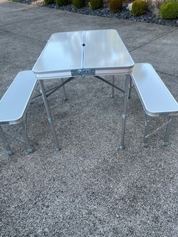 Camping folding table with benches