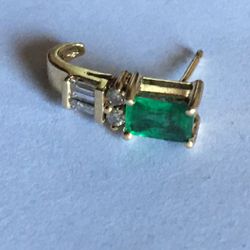 Diamond And emerald. 14 K Single Earring. Real