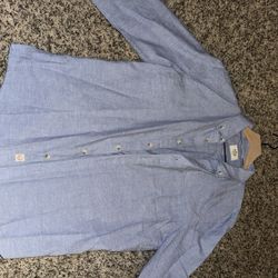 Marine Layer Men’s Better-Than-Linen Long Sleeve Shirt Medium Blue Chambray Brand New