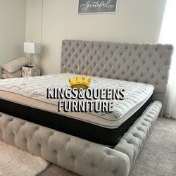 New King Bed Frame With Mattress 