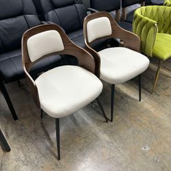 Dining Chair Set of 2, PU Leather Upholstered Modern Dining Room Kitchen Chair with Back & Metal Legs,