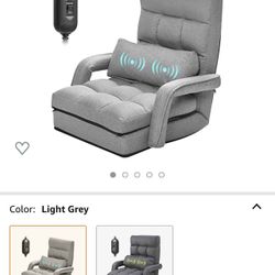 Indoor Chaise Lounge 6-Position Floor Chair Folding Lazy Sofa Padded Lounger Bed with Armrests and a Pillow Chaise Couch, Light Gray