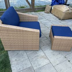 Wicker Swivel Rocker And Ottoman Blue
