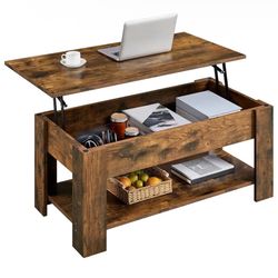 Coffee Table, 47.5in Lift top Coffee Table with Hidden Compartment and Storage Shelf, Lift Tabletop Dining Table for Living Room Reception Room, Rusti