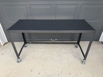 Black Steel Rolling Office Table with Locking Wheels — 55"
