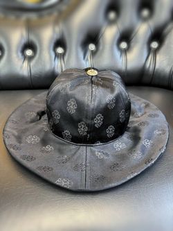 Brand New Chrome Hearts Satin Monogram Bucket Hat Black Silver Cross Top Button