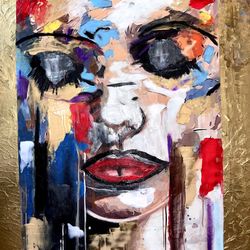 Abstract Ladies Face Original Work On 16 X 20 Canvas