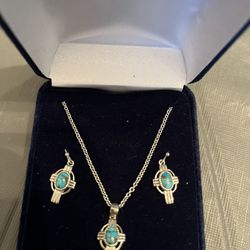 Silver & Turquoise Necklace With Earrings Set