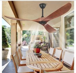 60 Inch Ceiling Fans Without Lights, 60" Outdoor Ceiling Fan No Light with Remote Control, 3 Solid Wood Blades, 3 Downrods, Timer, High CFM 6 Speeds E