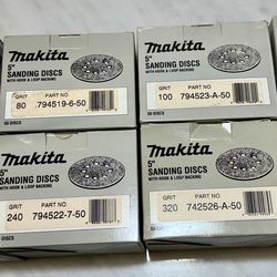 Makita 5” Sanding Discs, Hook & Loop, New, 8 Boxes