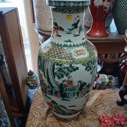 Large Antique  Porcelain Vase with Hand-Painted Figures Damage 