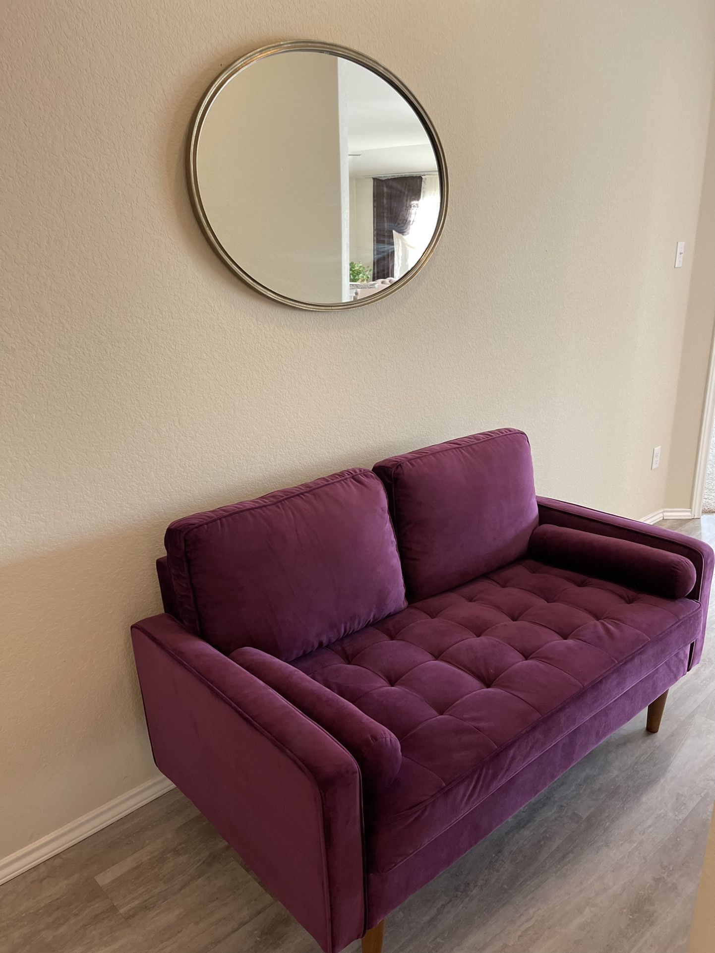 Lincoln 50.39 in. Eggplant Tufted Velvet 2-Seats Loveseat with Square Arms