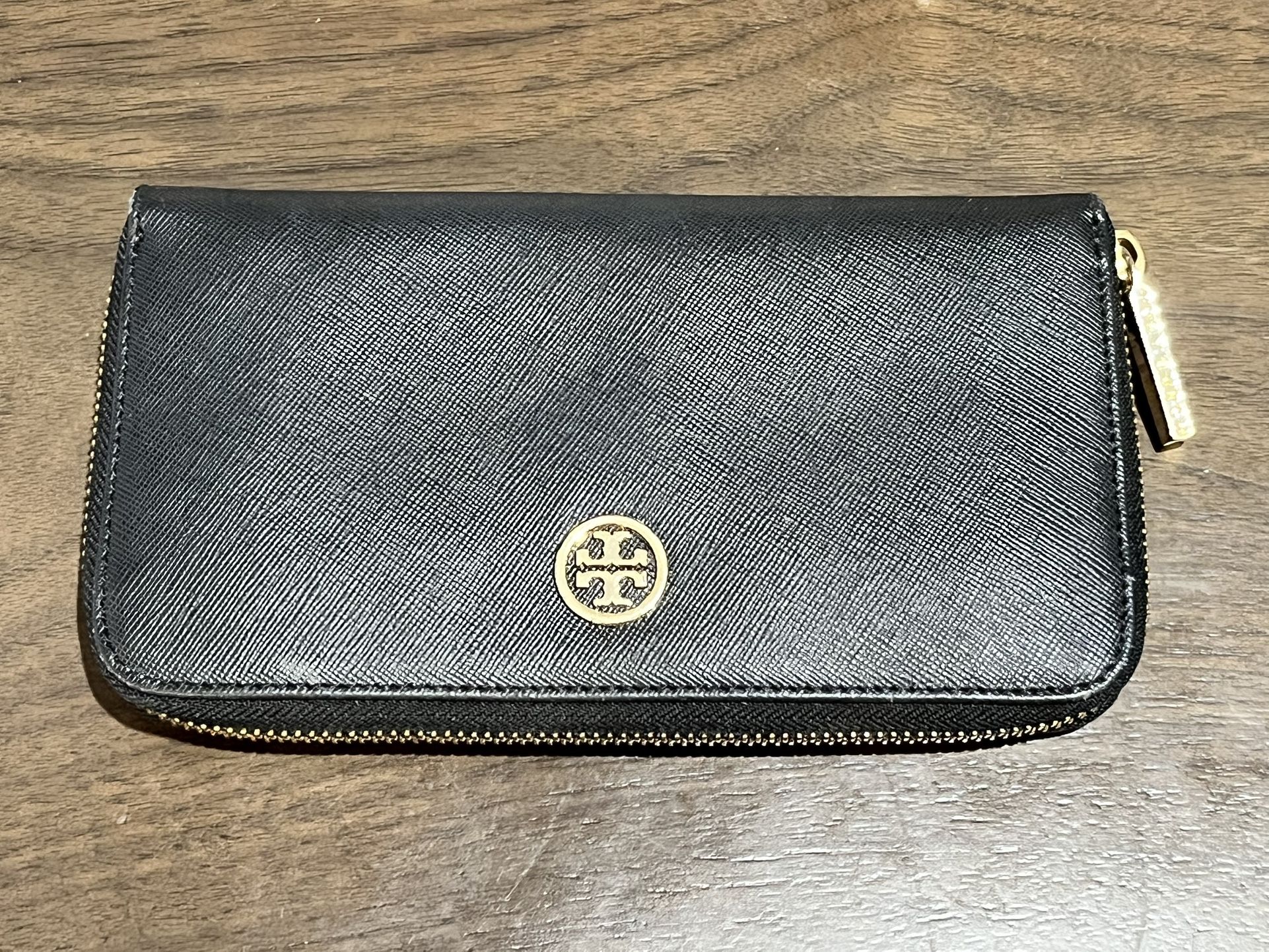 Tory Burch Robinson Zip Continental Wallet Black and Turquoise