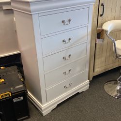 New White Louis Philip Chest 5 Drawer New. In Stock. Also Black Avail. 