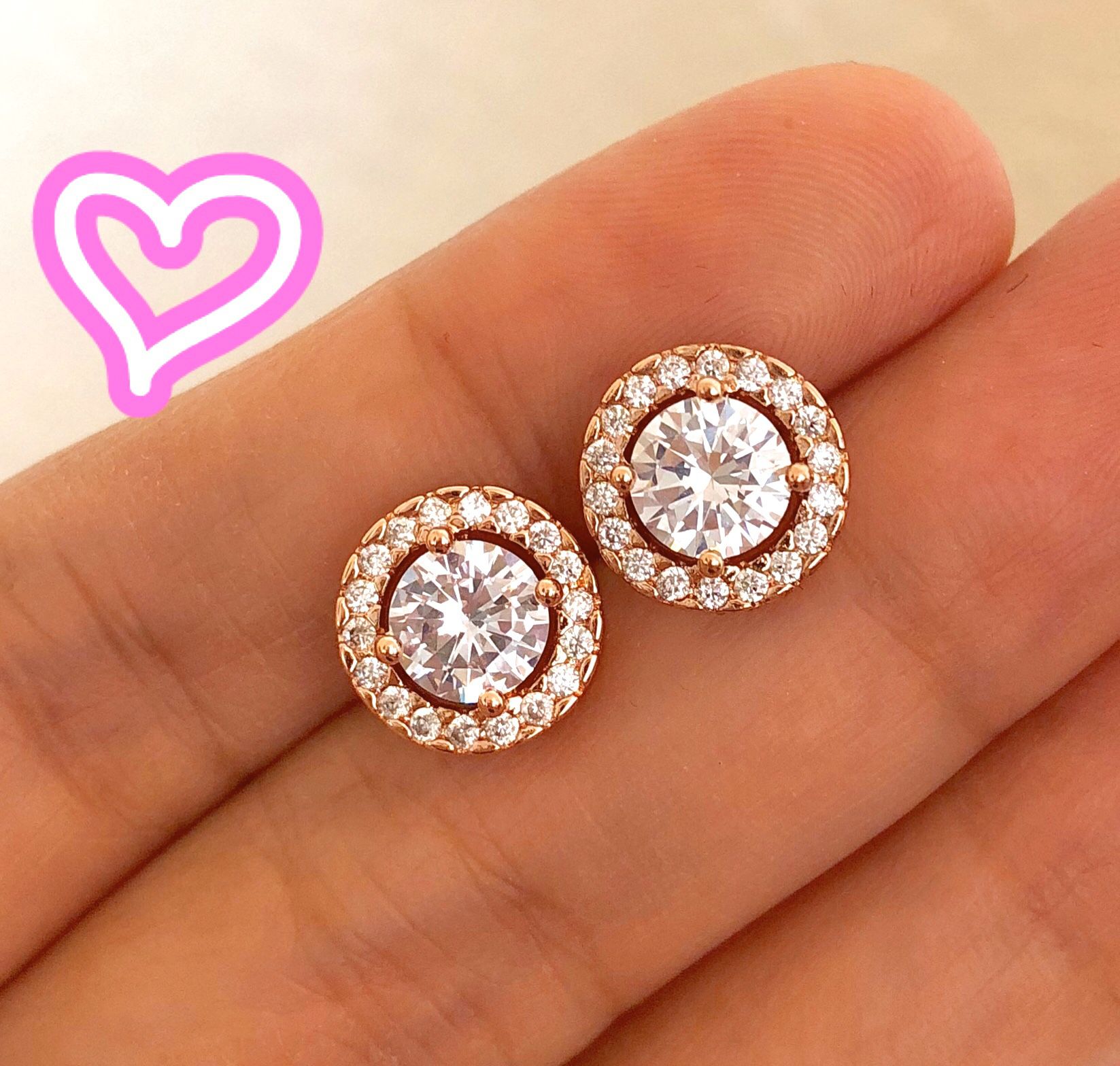 18K Rose Gold Plated Halo Stud Earrings