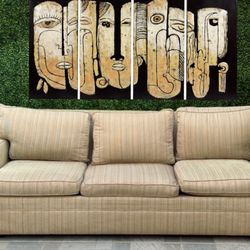 (Free Delivery 🚚) Dark Tan Striped Vintage Couch
