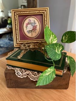 Vintage Floral Mini Framed Art with Brass Easel Stand