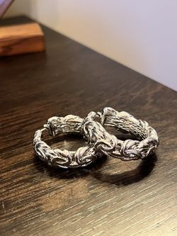 18k GP Byzantine Hoop Earrings White Gold Silver Color