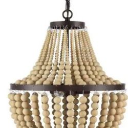 Chandelier In Bronze With Natural Faux Wood 3 Bulbs  Dual Install Dimmable Dry Rated