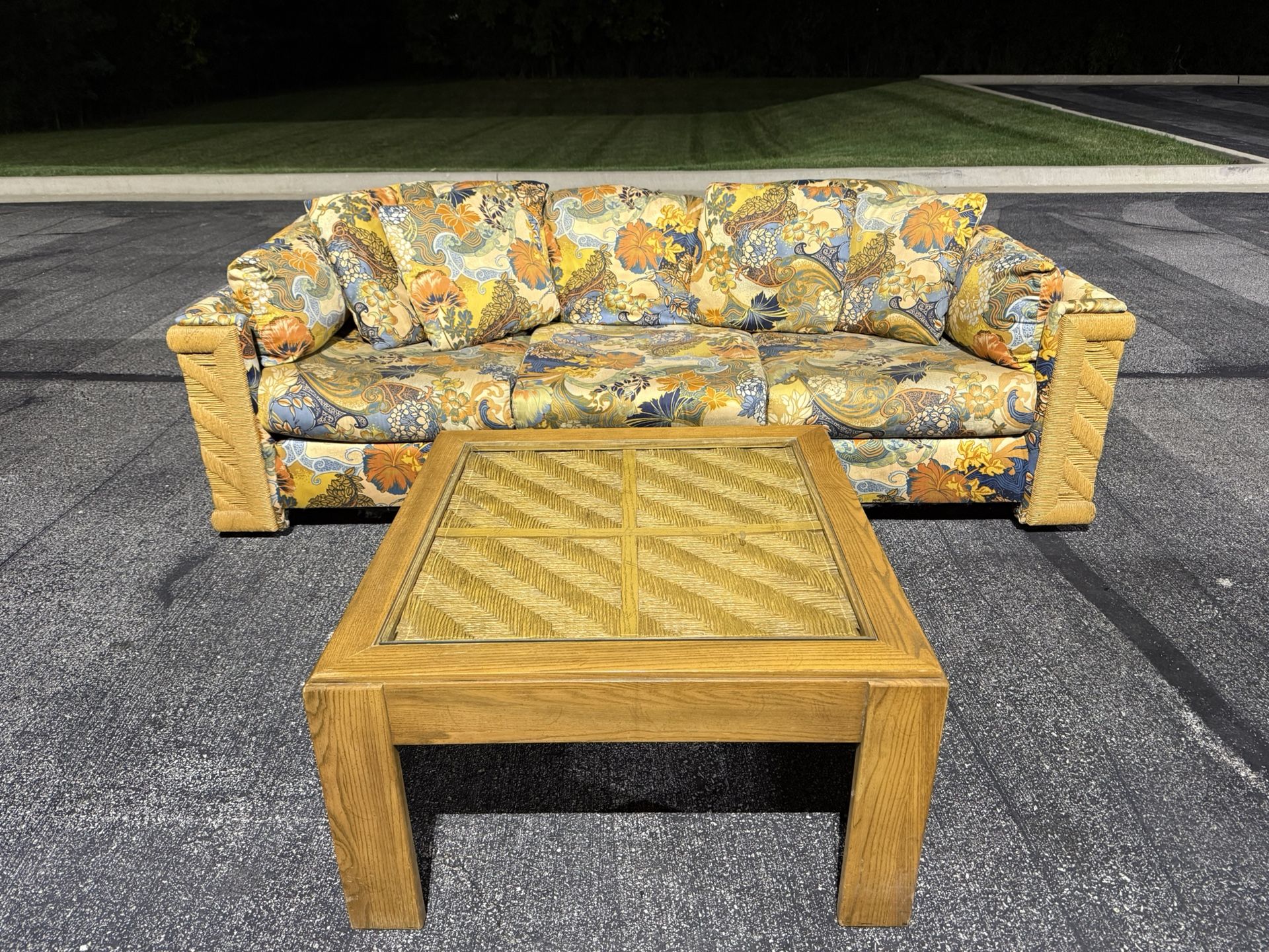 Vintage Floral Sofa + Woven Coffee Table Set! ***Free Curbside Delivery***