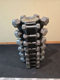 5lb thru 50lb Metal Hex Dumbbell Set With Vertical Rack